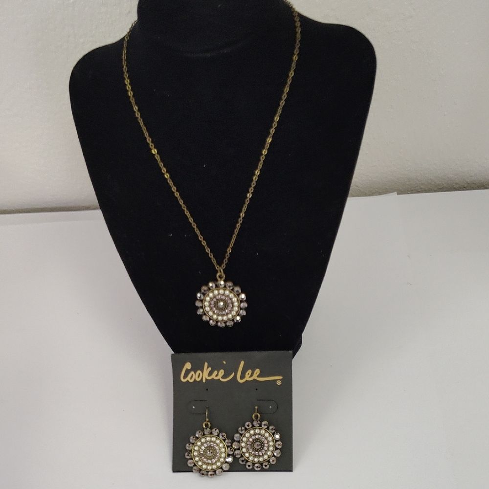 Cookie Lee Gold and Silver Necklace with Earrings